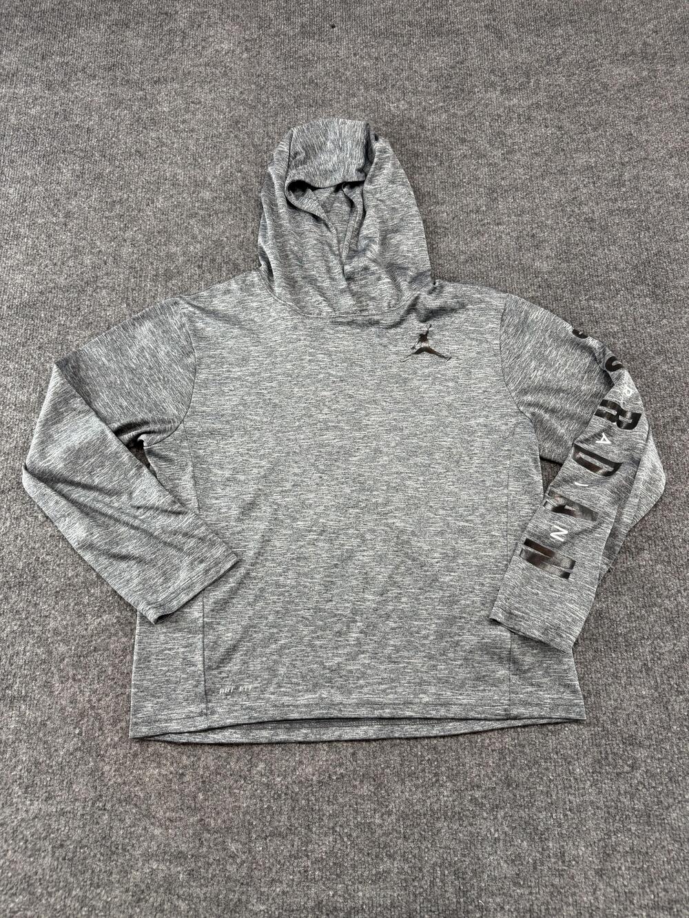 Jordan Hoodie Boys L 12-13 Y Gray Dri-FIT Pullover Graphic Sleeve Athletic